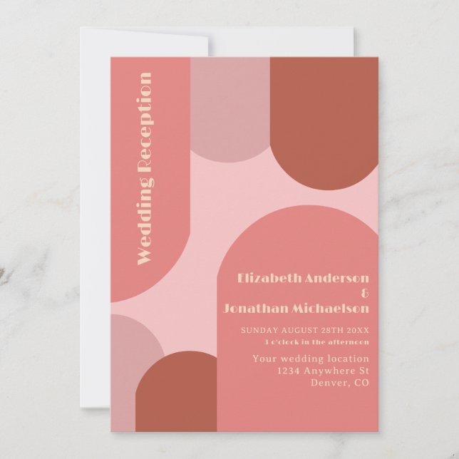 Retro Arches Coral Pink Hochzeitsempfang Einladung (Vorderseite)