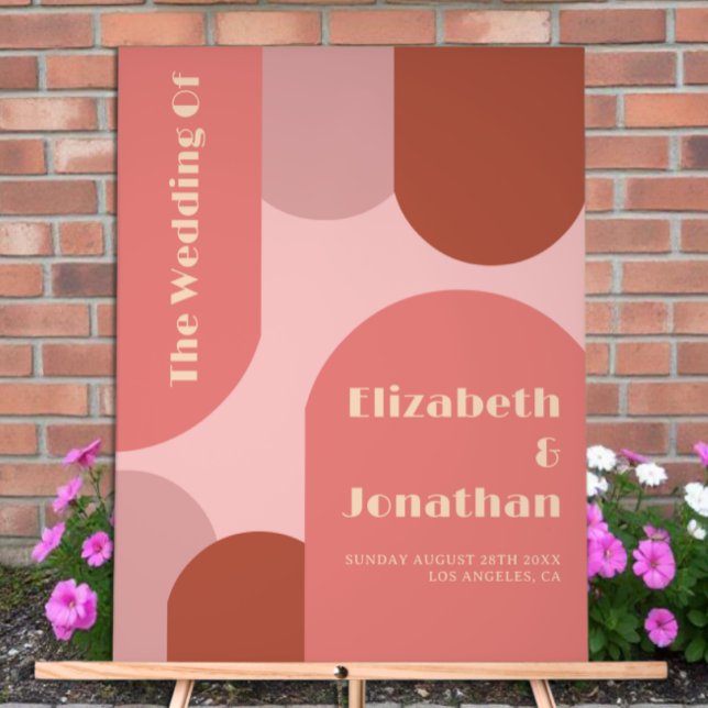 Retro Arches Coral Pink Wedding Acrylschild (Von Creator hochgeladen)