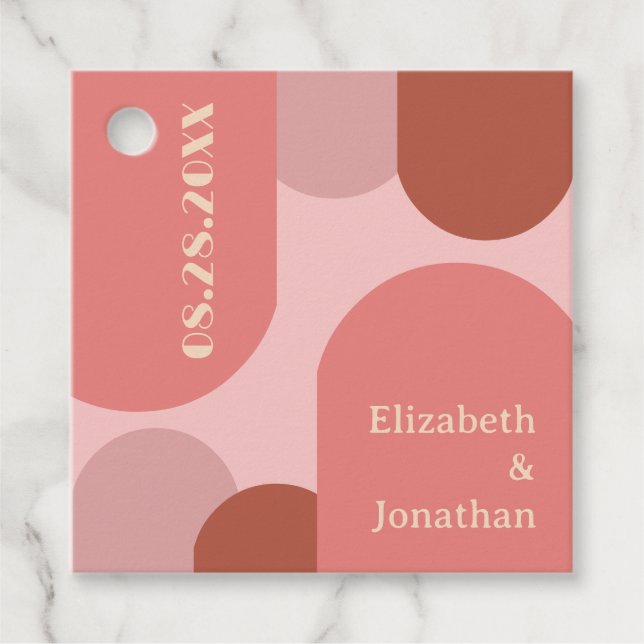 Retro Arches Coral Pink Wedding Geschenkanhänger (Vorderseite)