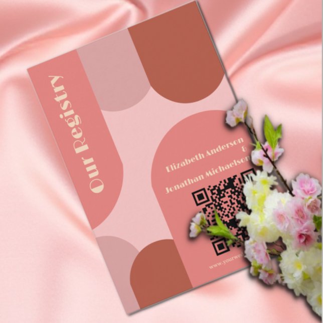 Retro Arches Coral Pink Wedding Registry Begleitkarte (Von Creator hochgeladen)