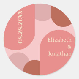 Retro Arches Coral Pink Wedding Runder Aufkleber