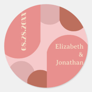 Retro Arches Coral Pink Wedding Runder Aufkleber