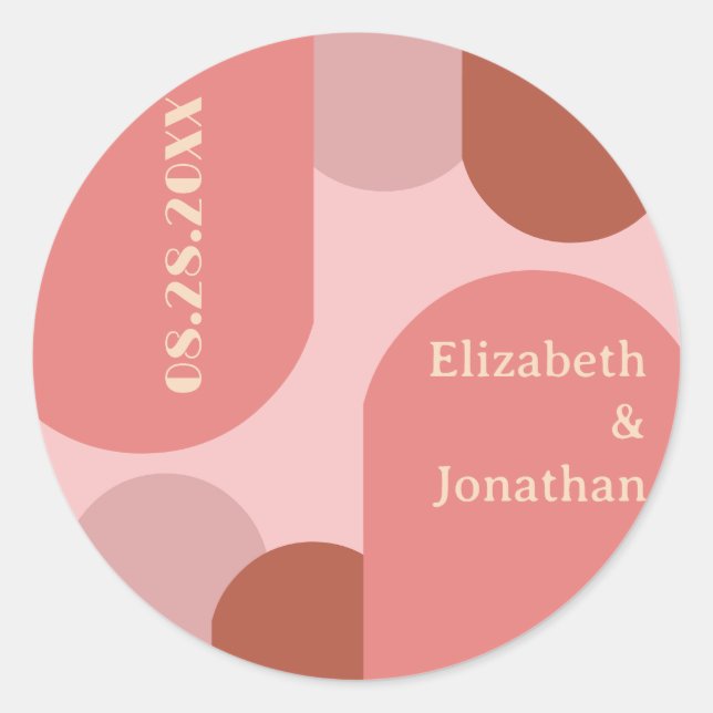 Retro Arches Coral Pink Wedding Runder Aufkleber (Vorderseite)
