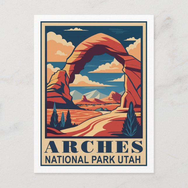 Retro Arches Nationalpark Postkarte (Vorderseite)