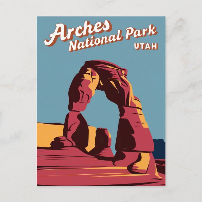 Retro Arches Nationalpark Utah Illustration Feiertagspostkarte (Vorderseite)