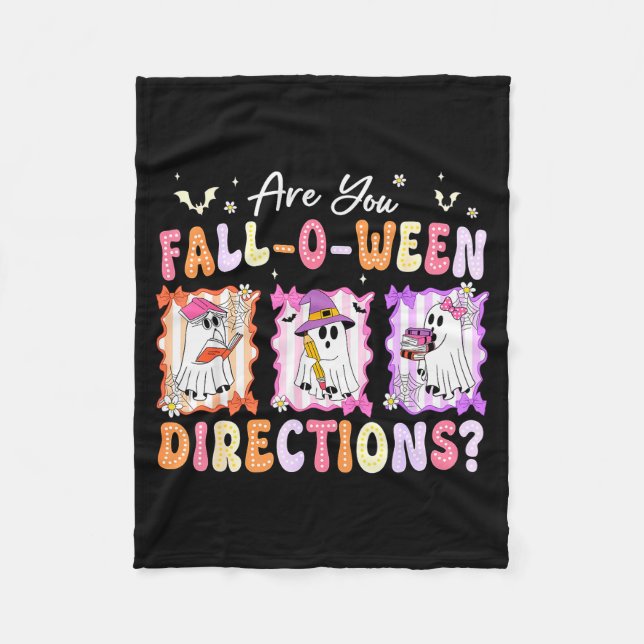 Retro Are You Fall O Ween Directions Teacher Hallo Fleecedecke (Vorderseite)