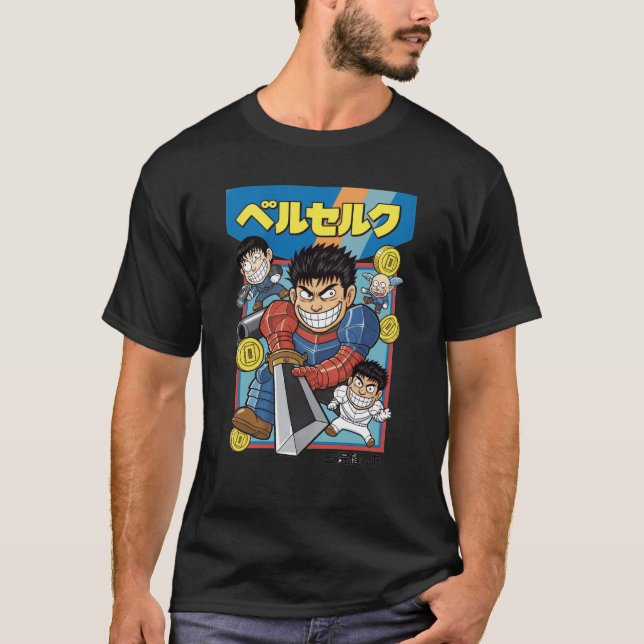 Retro Armored Swordsman – Classic Manga Game Style T-Shirt (Vorderseite)