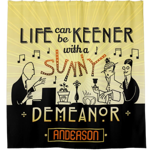 Retro Art Déco 20er Jahre Sonniges Demeanor Indivi Duschvorhang (Vorderseite)