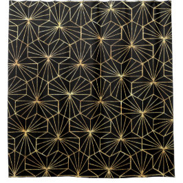 Retro Art Deco Black Gold Geometric Pattern Duschvorhang