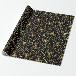 Retro Art Deco Black Gold Geometric Pattern Geschenkpapier