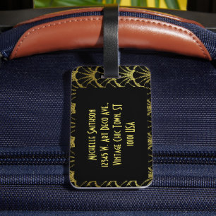 Retro Art Deco Black / Gold Shell Scale Pattern Gepäckanhänger