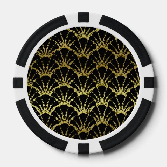 Retro Art Deco Black / Gold Shell Scale Pattern Pokerchips (Vorderseite)