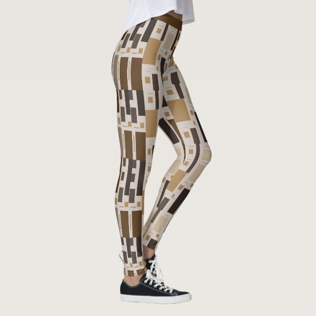 Retro Art Deco Brown Geometric Muster Yoga Leggings (Rechts)