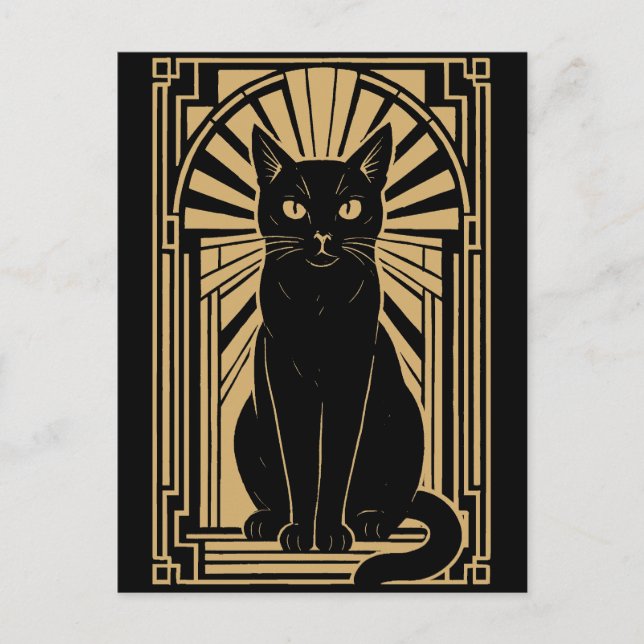 Retro Art Deco Cat Postkarte (Vorderseite)