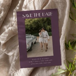 Retro Art Deco Dunkle Dusty Lila Foto Hochzeit Save The Date