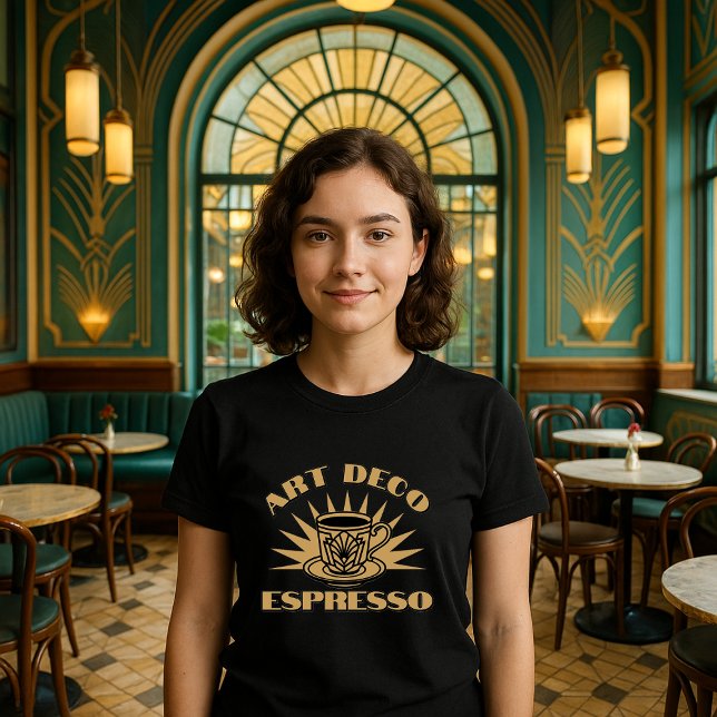 Retro Art Deco Espresso Kaffeevorlage T-Shirt (Von Creator hochgeladen)
