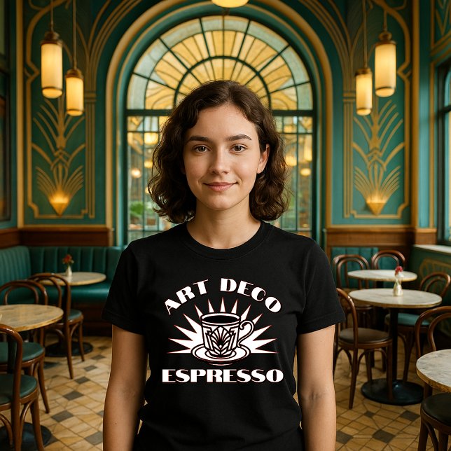 Retro Art Deco Espresso Kaffeevorlage T-Shirt (Von Creator hochgeladen)