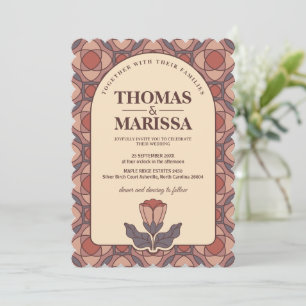 Retro Art Deco Florales Hochzeits-Einladungs-QR-Co Einladung