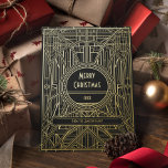 Retro Art Deco Frohe Weihnachten Schwarz und Gold Folien Feiertagskarte<br><div class="desc">Ein Retro-Deko-Design für diese elegante,  schwarze Weihnachtskarte mit echter Goldfolie.</div>