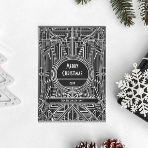 Retro Art Deco Frohe Weihnachten schwarz und weiß