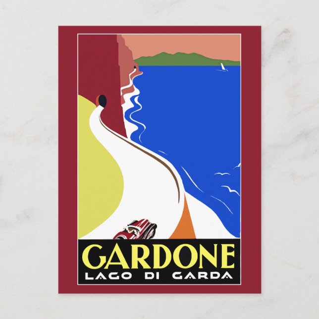 Retro Art Deco Gardone Riviera Postkarte (Vorderseite)