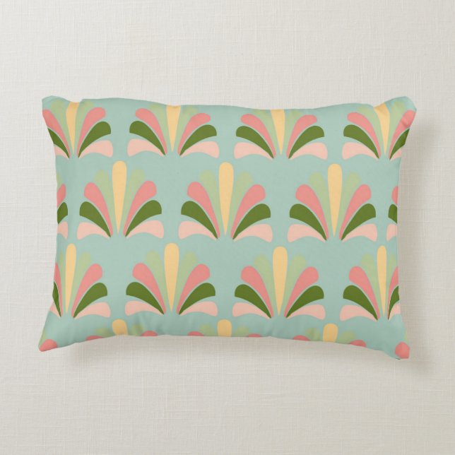 Retro Art Deco Grün rosa Dekokissen (Rückseite)