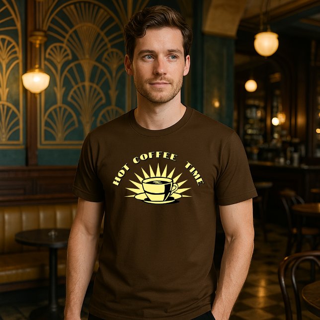 Retro Art Deco Hot Coffee Time Template T-Shirt (Von Creator hochgeladen)