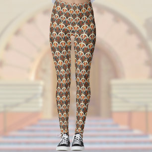 Retro Art Déco Jazz Age Mute Colors Orange Gold Leggings