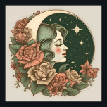Retro Art Deco Moon Lady Stars & Blume Poster<br><div class="desc">Retro Art Deco Moon Lady Stars & Blume Collectible, hohe Qualität und vollständig anpassbar.</div>