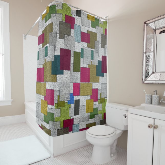 Retro Art Deco Muster Lila Blau Duschvorhang (Beispiel)