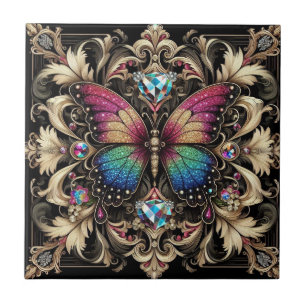 Retro Art Deco Nouveau Regenbogen Schmetterling Fliese