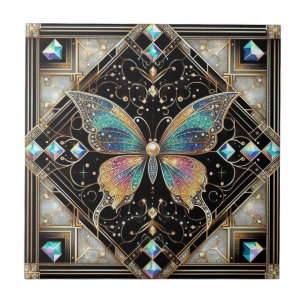 Retro Art Deco Nouveau Regenbogen Schmetterling Fliese