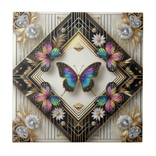 Retro Art Deco Nouveau Regenbogen Schmetterling Fliese