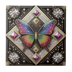 Retro Art Deco Nouveau Regenbogen Schmetterling Fliese