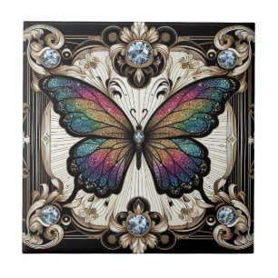Retro Art Deco Nouveau Regenbogen Schmetterling Fliese