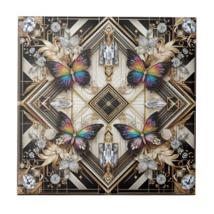 Retro Art Deco Nouveau Regenbogen Schmetterling Fliese
