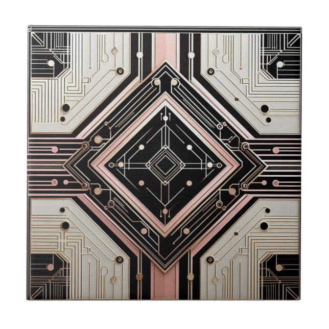 Retro Art Deco Pink Gold and Black Fliese (Vorderseite)