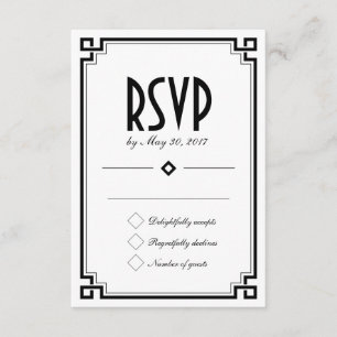 Retro-Art-Deco-Rahmen Weiße Hochzeits-RSVP-Karte RSVP Karte