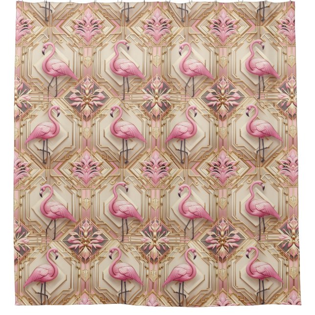 Retro-Art Deco Rosa Flamingos Duschvorhang (Vorderseite)