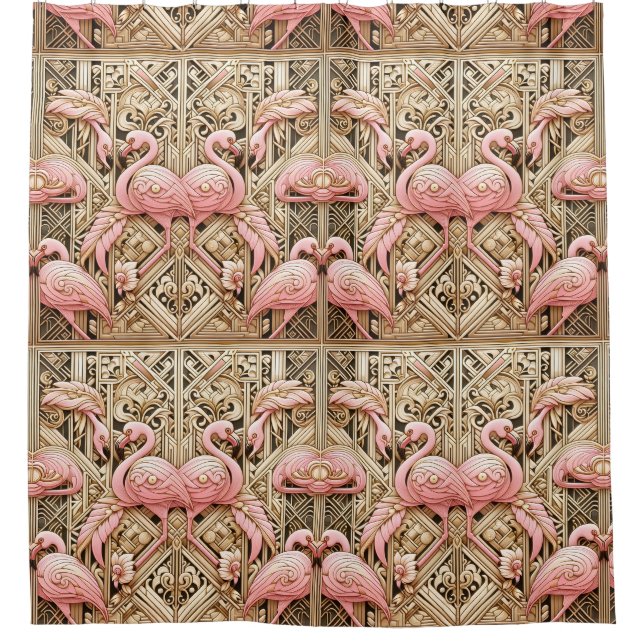 Retro-Art Deco Rosa Flamingos Duschvorhang (Vorderseite)