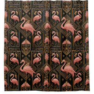Retro-Art-Deco-Rosa-Flamingos Duschvorhang