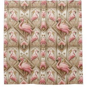 Retro-Art-Deco-Rosa-Flamingos Duschvorhang