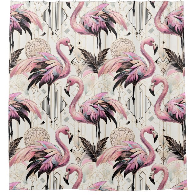 Retro-Art Deco Rosa Flamingos Duschvorhang (Vorderseite)