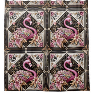 Retro-Art-Deco-Rosa-Flamingos Duschvorhang