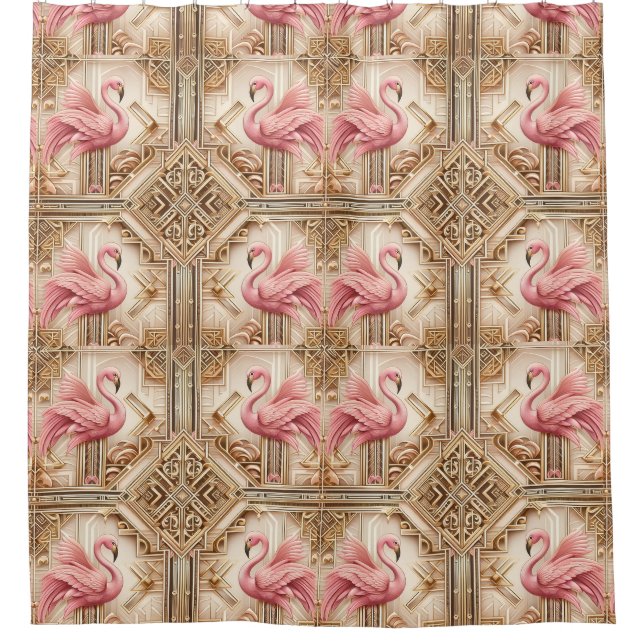 Retro-Art Deco Rosa Flamingos Duschvorhang (Vorderseite)