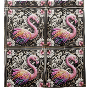 Retro-Art Deco Rosa Flamingos Duschvorhang