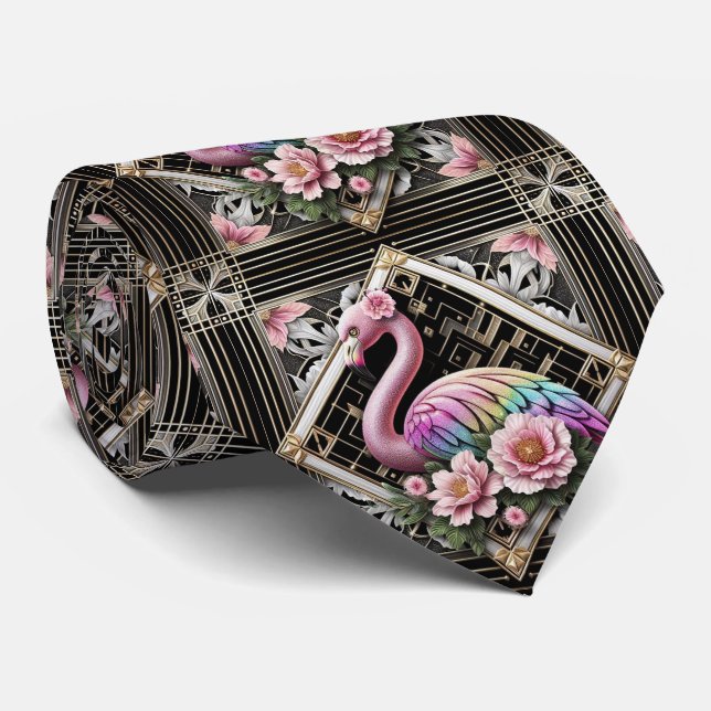 Retro-Art-Deco-Rosa-Flamingos Krawatte (Gerollt)