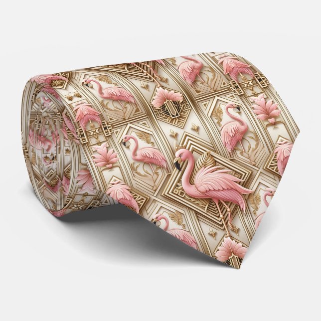 Retro-Art-Deco-Rosa-Flamingos Krawatte (Gerollt)