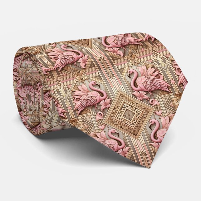 Retro Art Deco Rosa Flamingos Krawatte (Gerollt)