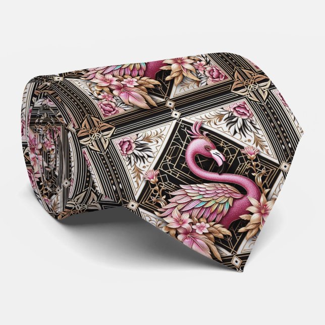 Retro-Art Deco Rosa Flamingos Krawatte (Gerollt)